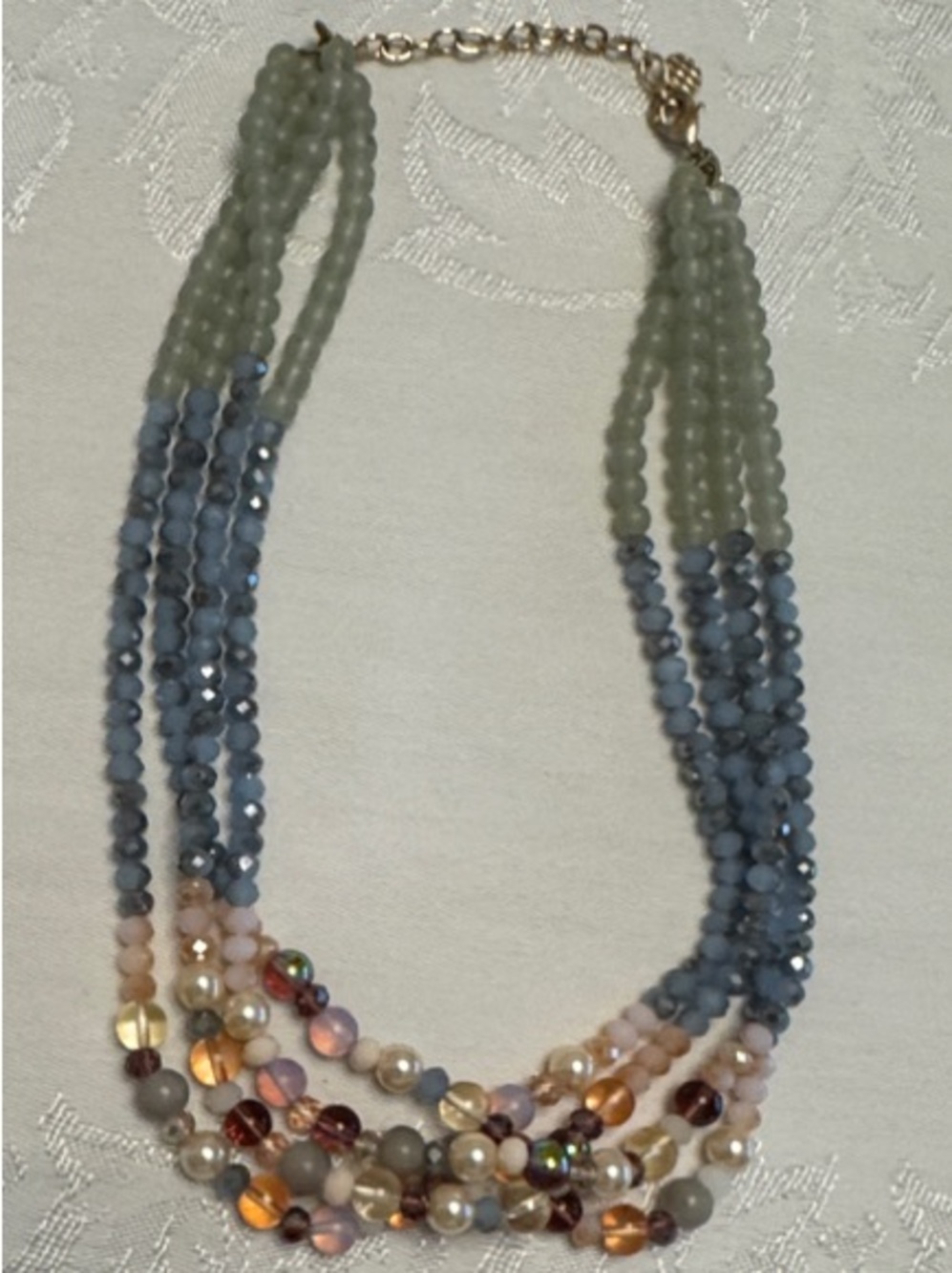 Talbots Multistrand Beaded Necklace in Blue, Green and Cream